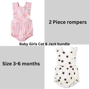 NWT 2 piece bundle Pink + white with black flowers Ruffled Baby Rompers